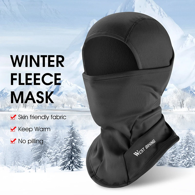 WEST BIKING Winter Fleece Balaclava Motorcycle Cycling Skiing Caps Breathable Full Face Mask Windproof Hood Thermal Sport Gear