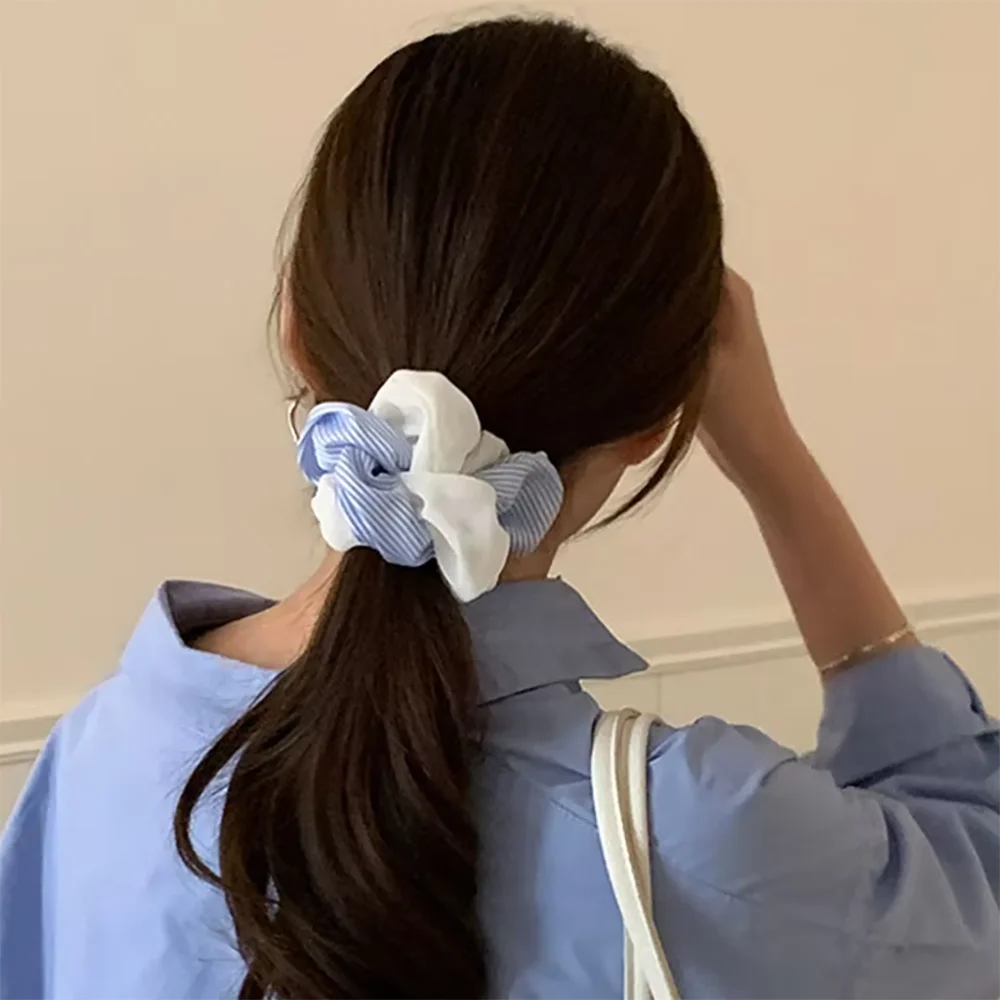 

New Blue and White Striped Chiffon High Elasticity Hair Rope Fashion Fabric Hairband Hair Accessories, Fashion Hair Accessories