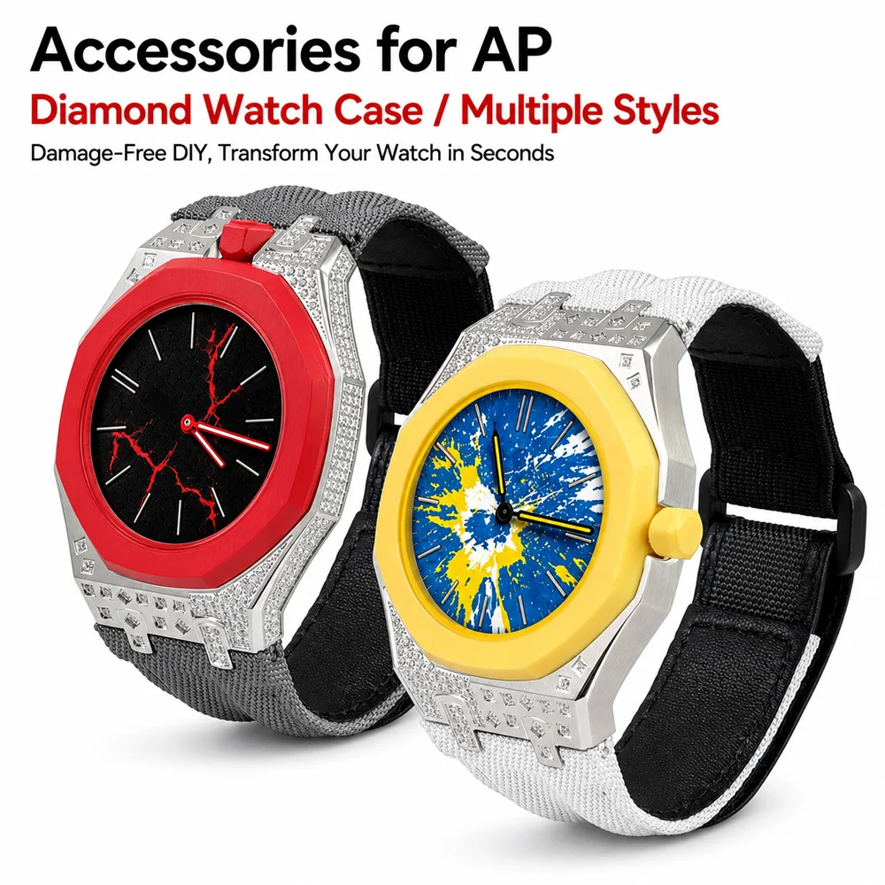 Nylon Strap + Metal Case for Swatch X AP Royal Pop Pocket Watch Changer To Wristwatch Diamond Cover Breathable Band Mod Kit