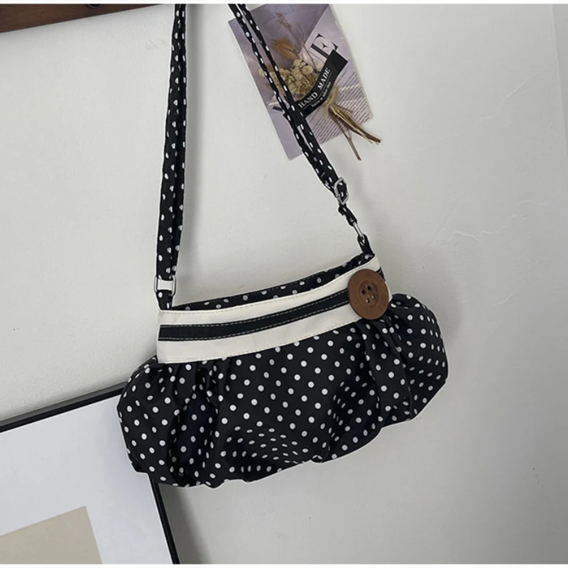 Koreanische Polka-Dot Plissierte Stern-Streifen Hobo Unterarm-Schultertasche, Süße Niedliche Damenhandtasche, Leichte Stoff-Freizeittasche für Frauen – Detail 29