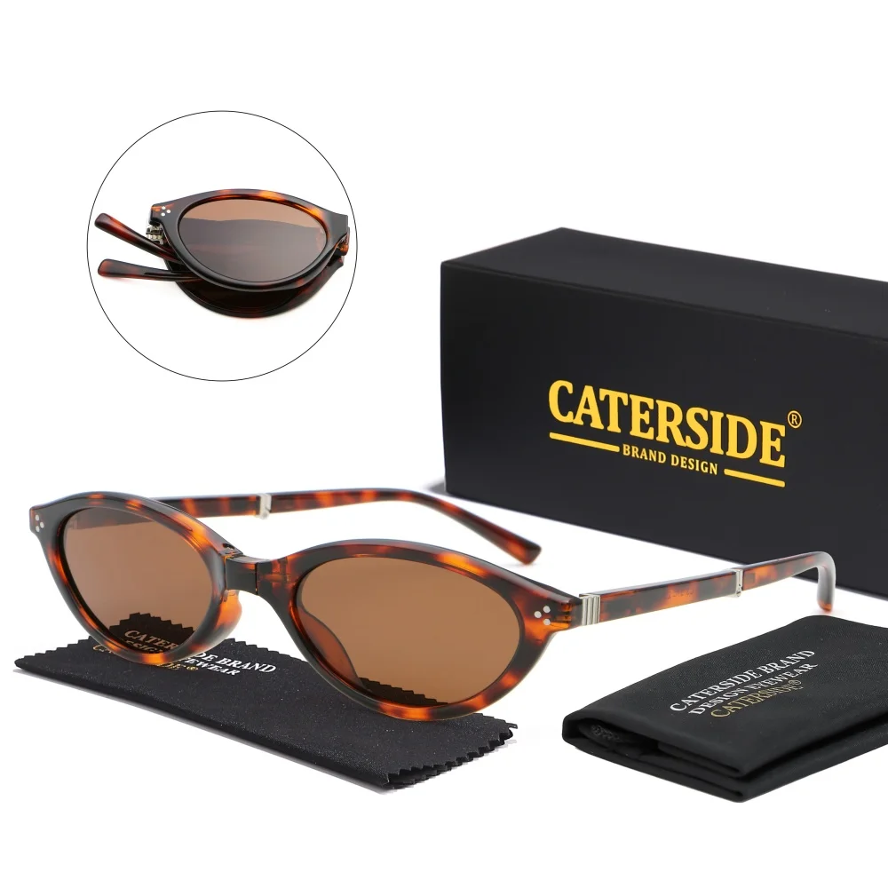 CATERSIDE New Fashionable Men's Polarized Sunglasses Oval Shaped Small Frame Foldable Design Women's Outdoor Street Y2K Glasses