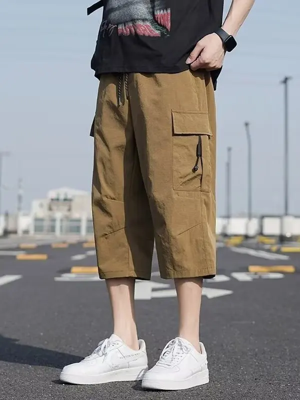 

Seven-Foot Casual Pants Men's Workwear orts Thin Loose Straight Leg Elastic Sports Mid-Pants Summer Trendy Straight Tube Pants
