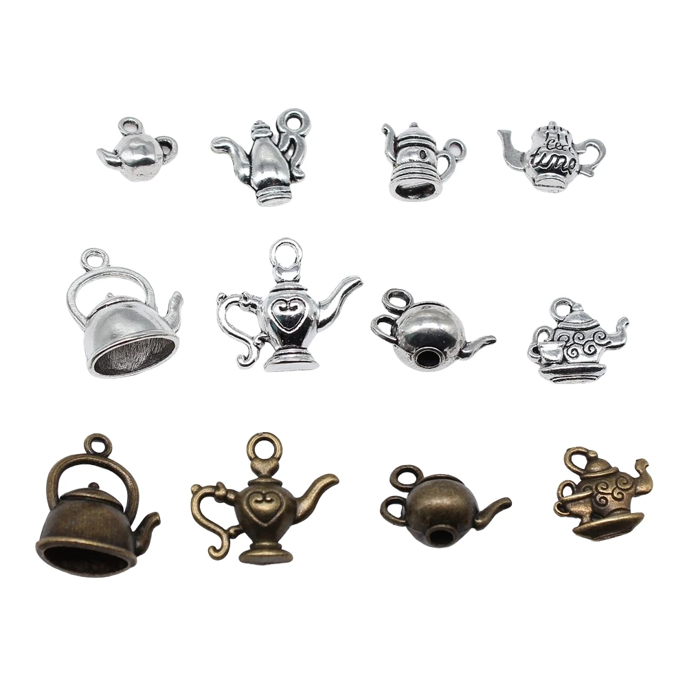 10pcs Kettle Teapot Coffee Pot Charms Antique Silver Color Pendants DIY Crafts Making Findings Handmade Tibetan Jewelry