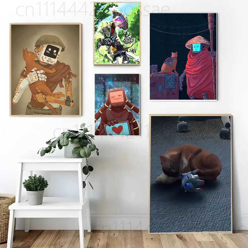 Game Orange Stray cat Poster Self-adhesive Art Waterproof Paper Sticker Coffee House Bar Room Wall Decor