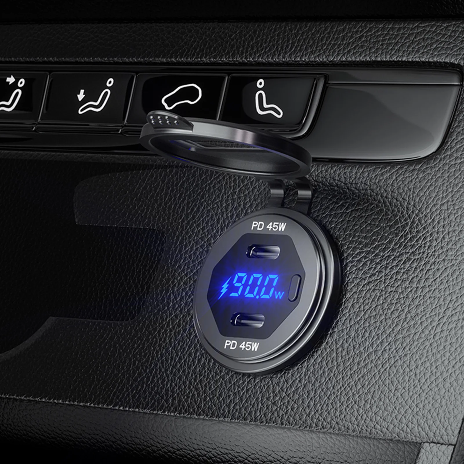 โลหะ Dual 45W USB C ประเภท C PD Fast ที่ชาร์จแบตในรถแรงดันไฟฟ้า/Power สำหรับ SUV รถจักรยานยนต์รถบรรทุกเรือรถบัส RV ATV Dropship