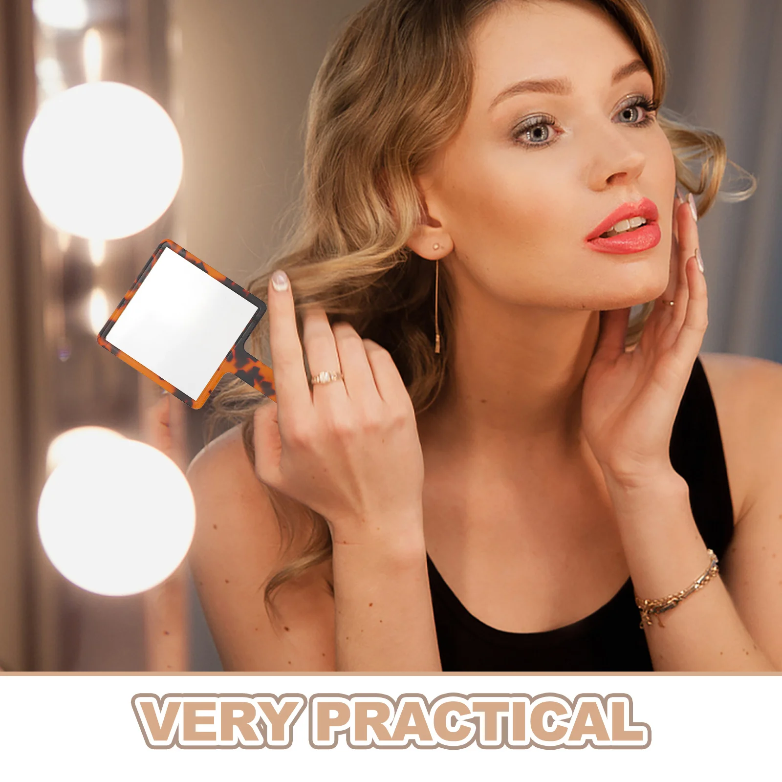 Miroir à main Vintage Portable, poignée en acétate léopard, Surface haute pour maquillage, mariages, fêtes, sorties