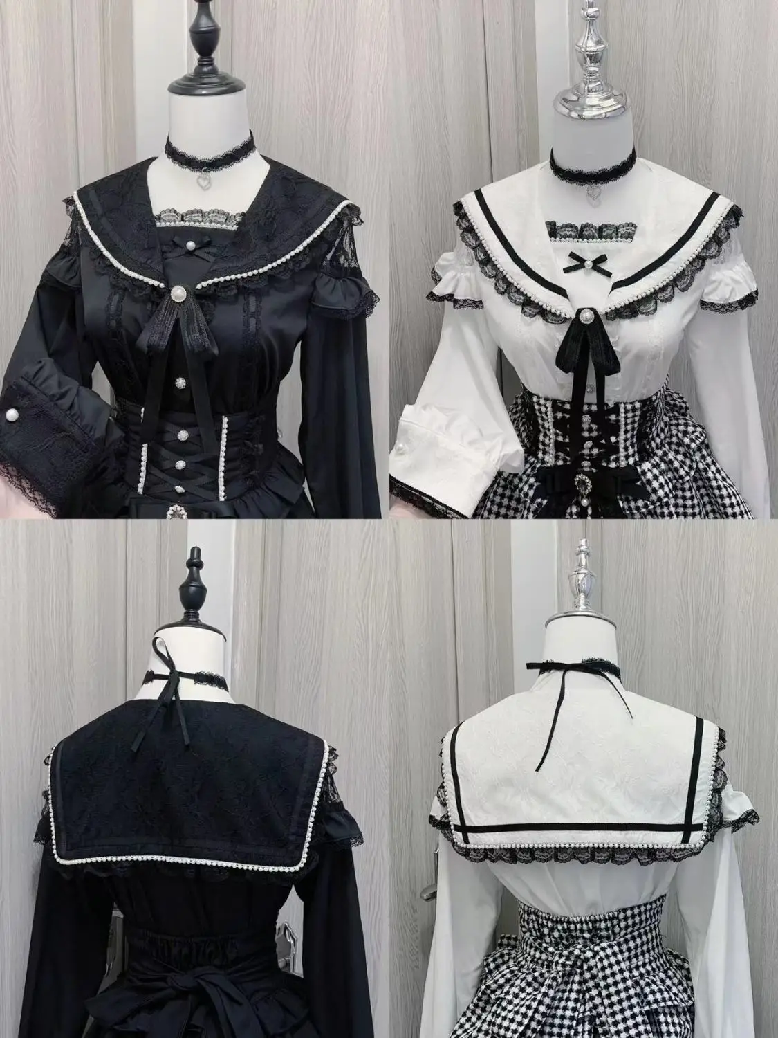 Harajuku Lace Trim Sailor Blouse Women's Long Sleeve Button Up Shirt Sailor Collar– Cute Bow Detail Y2K E-girl Top – Free Choker view 6