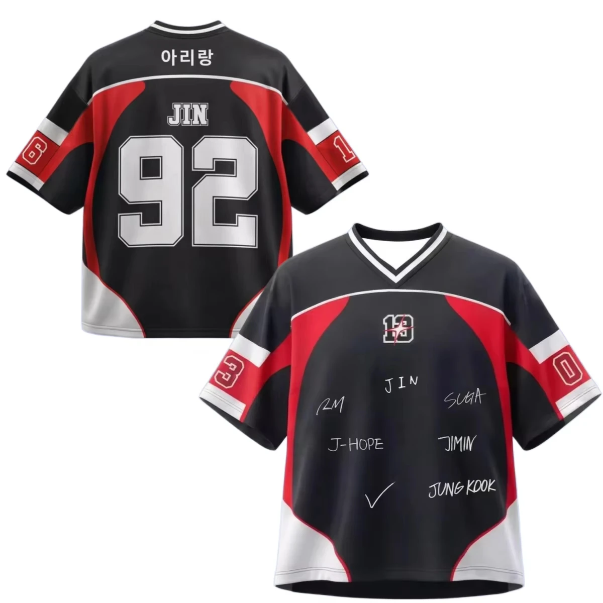 2026 BTS Arirang World Tour Jin #92 Football Support 3d Jersey T-Shirt Breathable Top Men's Women's Y2k V-Neck Casual T Shirt