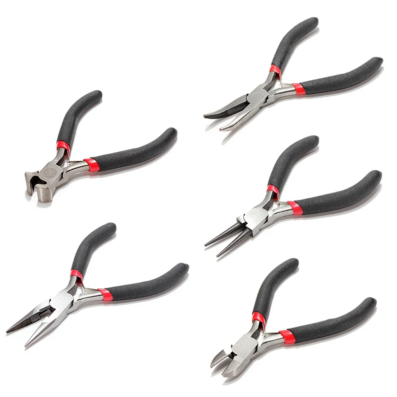 ABMO 5Pcs Jewellery Mini Pliers Tools Kit Cutter Chain Round Bent Nose Beading Making