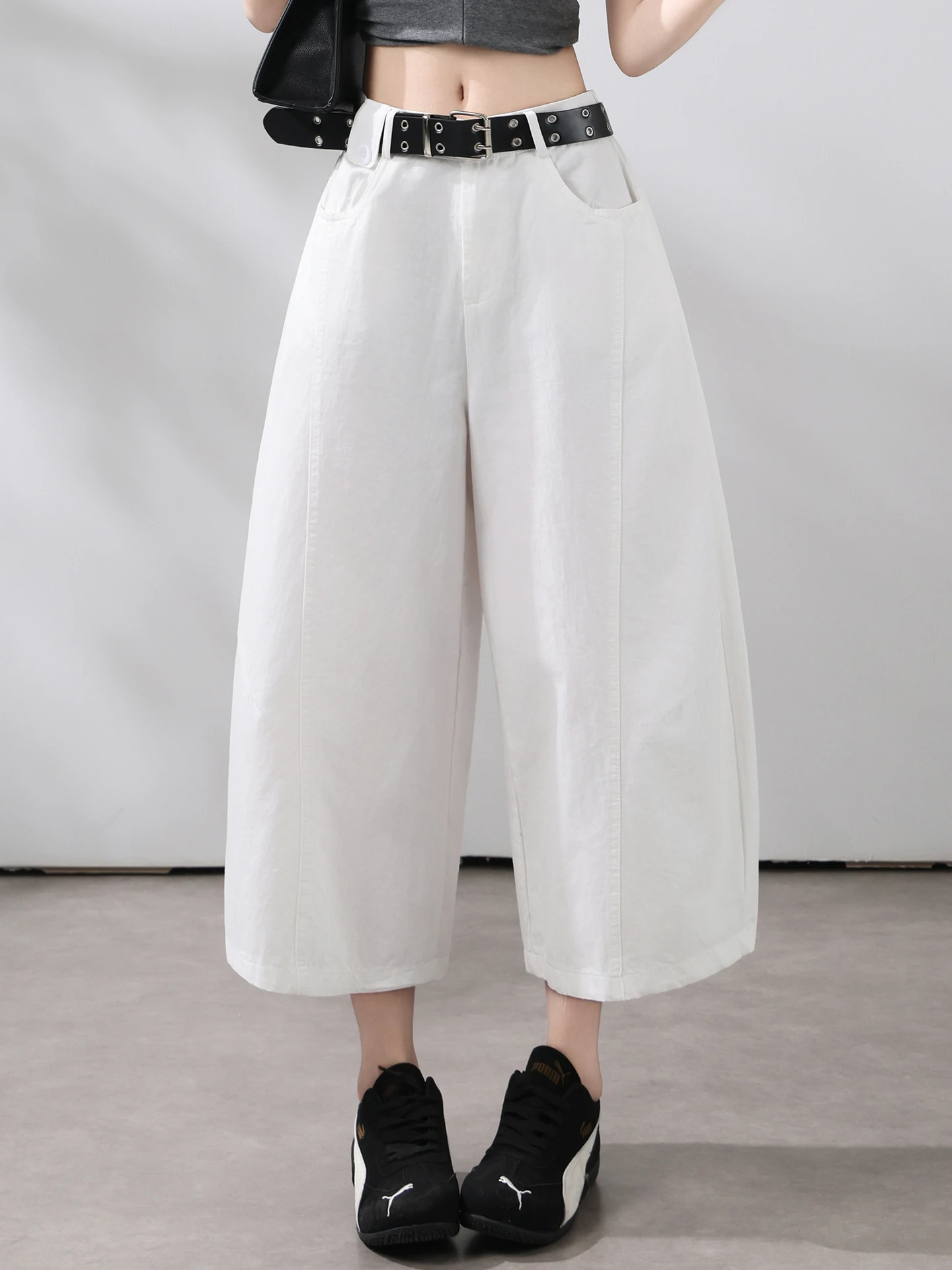 

Ladies Breathable Wide Leg Pants Korean Style High Waist Straight Cut Comfortable Soft Fabric Fashionable Balloon Pants