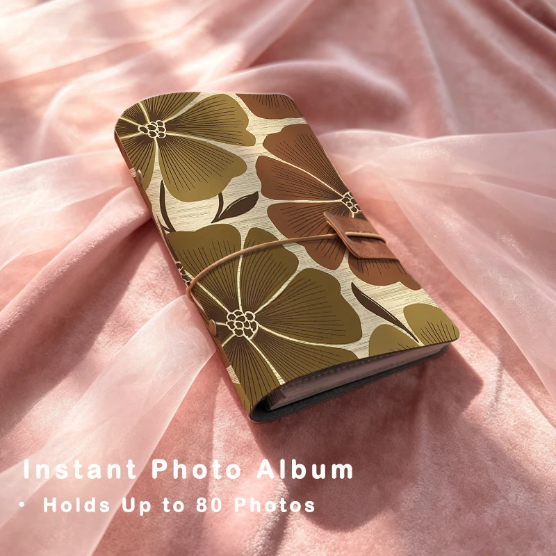 Background Earthy Olive & Coffee Large Floral Line Print Vertical Instant Photo Album Elegant Gift for Women & Retro Art Lovers
