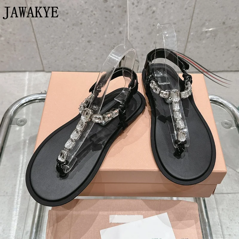 Designer New Flip Flops Flat Sandals Women Split Toe Crystal Holiday Flat Sandals Summer Brand Beach Walking Shoes For Woman