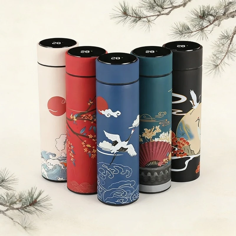 1pcs Retro Ethnic Trend Insulated Water Bottle Double Wall Insulated Cup Men's and Women's Portable Leak Proof Drinking Utensil