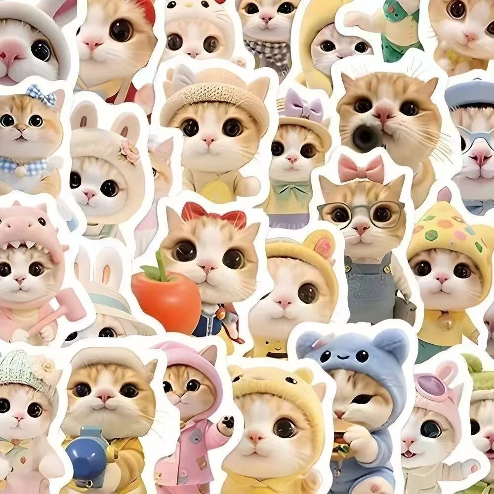 70 Pcs Cute Kitten Cartoon Stickers, Waterproof Funny Cat Decals, Unique Aesthetic Handmade Orange Cat Decorative Stickers