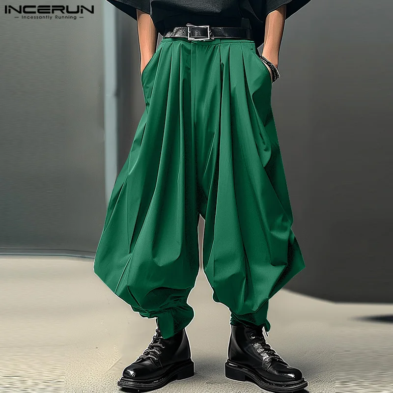 INCERUN 2024 Korean Style Trousers Fashion New Men Loose Design Pants Casual Streetwear Solid All-match Wide Leg Pantalons S-5XL