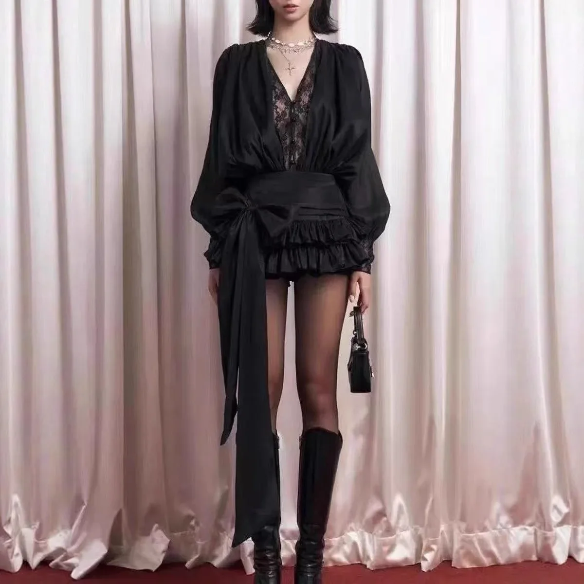 

Винтажное мини-платье с рюшами и расклешенным подолом, элегантное кружевное платье с V-образным вырезом, облегающее, роскошное, для вечерних мероприятий, вечеринок, ночных клубов, выпускных, дней рождения, ужинов