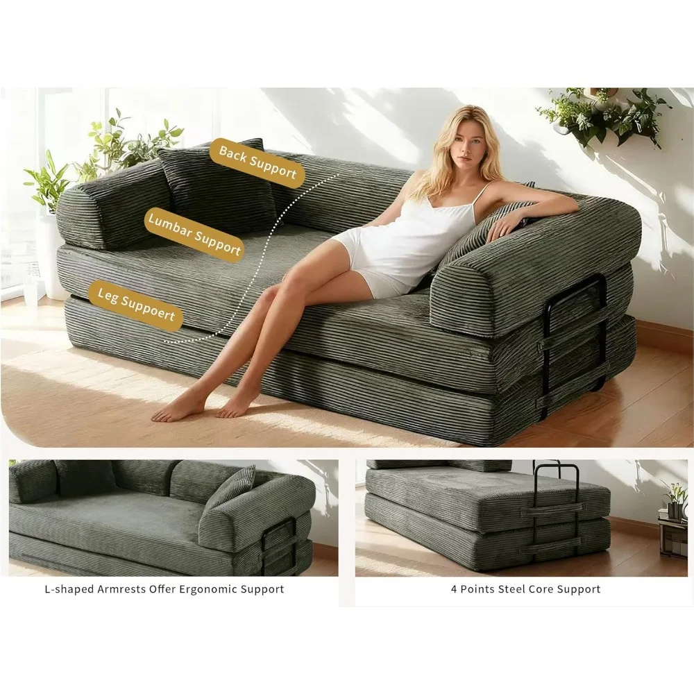 Диван-кровать-раскладушка 5-в-1, складной диван-кровать, железный каркас, пена высокой плотности, вельветовая обивка, компактная мебель