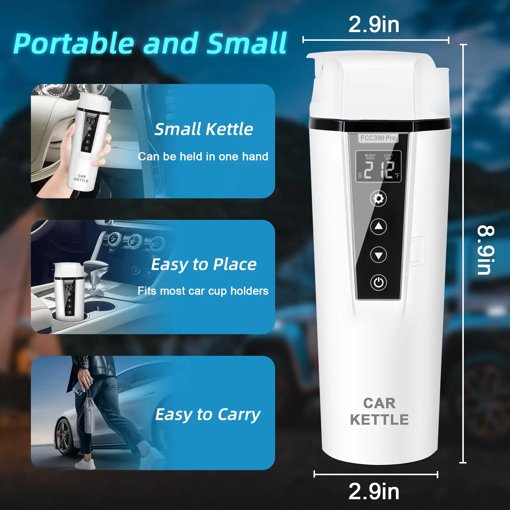 Car Electric Kettle 12V/24V Portable Water Boiler Heated Travel Mug,Multiple Temperature Adjustable Coffee Tea