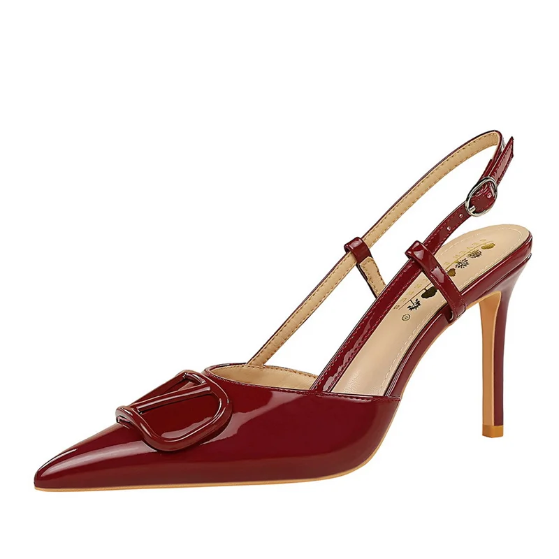 

312-K117 Luxury Quality Buckle Designed Lady Sandal Heel 9CM Dress Shoes Pump Shoes Women's Outdoor Sandal Shoes Hollow cool 7