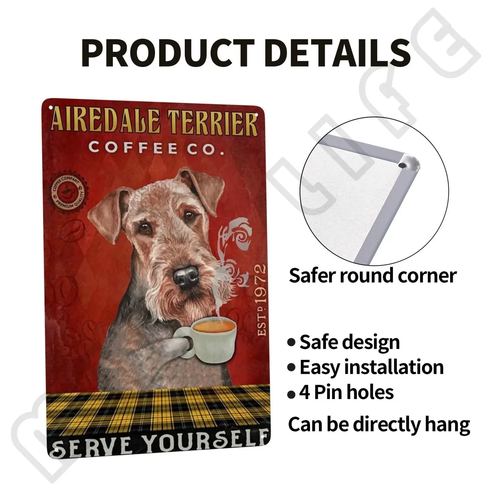 Airedale Terrier Kithchen Metal Tin Sign Funny Pets Signs Wall Decor Metal Poster Plaque for Bathroom Bar Office Cafe 12x8 Inch