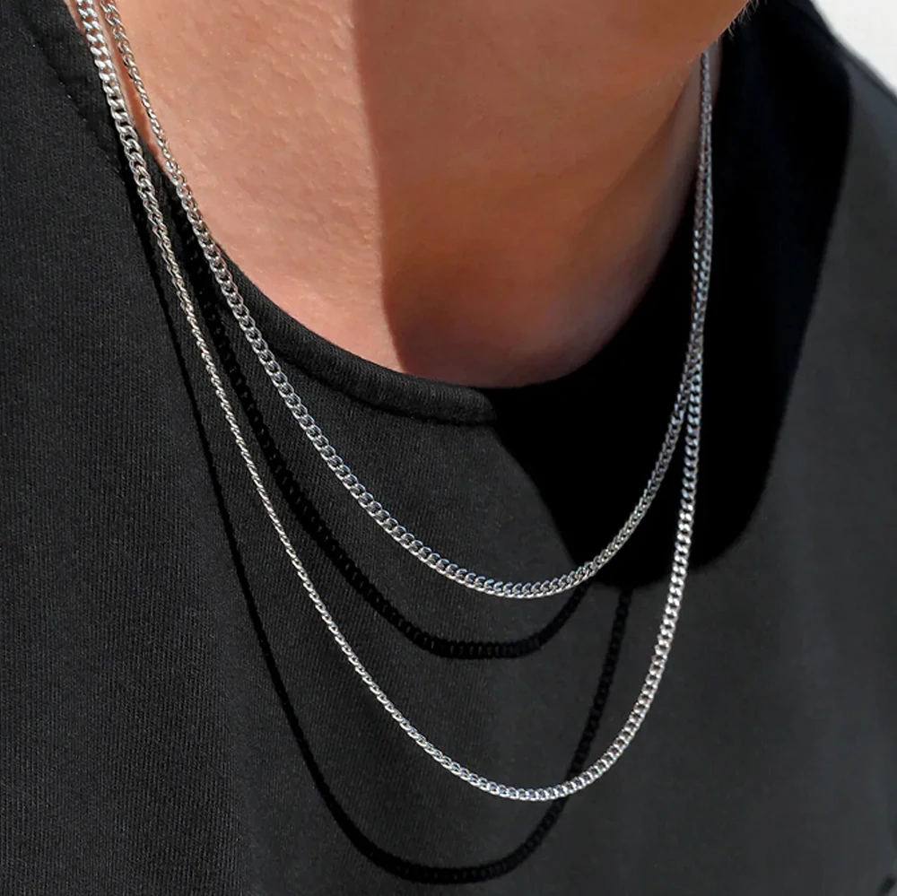 Hiyee 3mm/5mm kubanische Ketten halskette für Männer, gedrehter Seil glieder kragen, gestapelte einfache einfache klassische Unisex-Halskette aus Edelstahl
