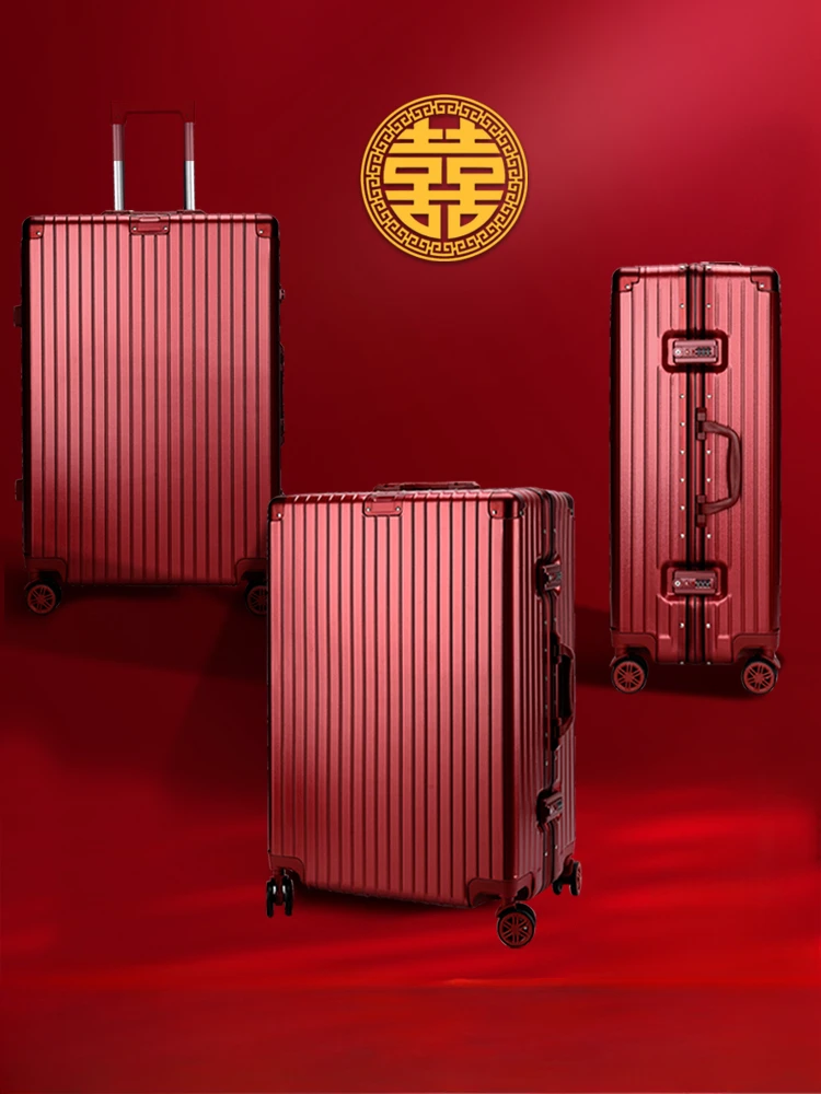 

Red suitcase, wedding dowry box, a pair of bride's wedding code leather trolley, joy travel box