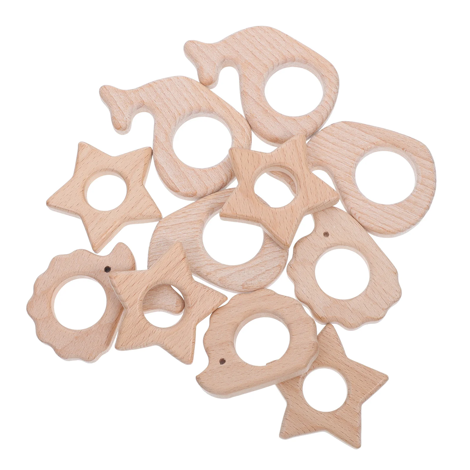 11Pcs Baby Wooden Teether Cartoon Shape Chewing Set for Healthy Active Infant Grinding Teeth Play Entertainment