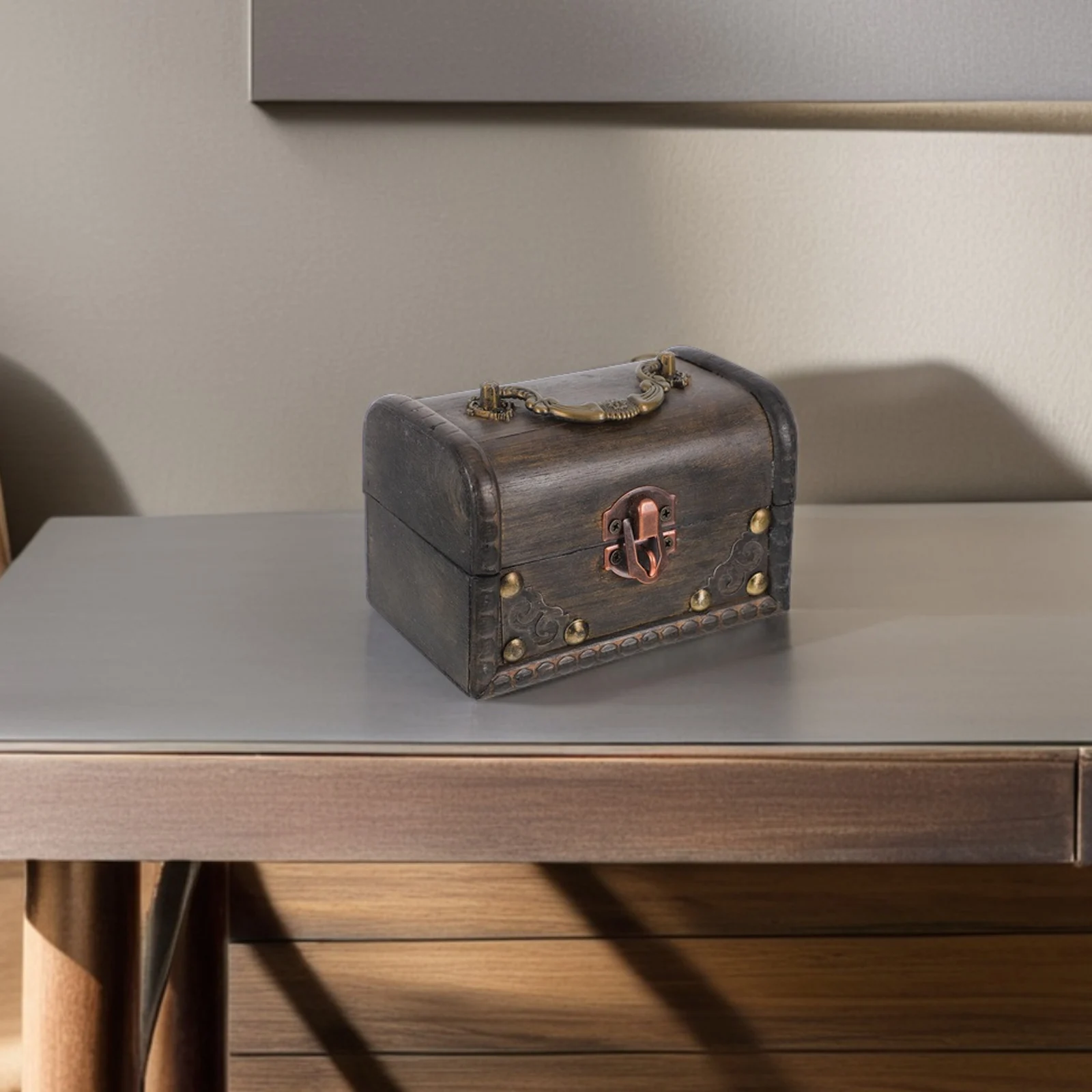 

1 Set Vintage Wooden Storage Box Lockable Jewelry Organizer Travel Keepsake Case For Home Decor Craft Escape Room Prop Solid