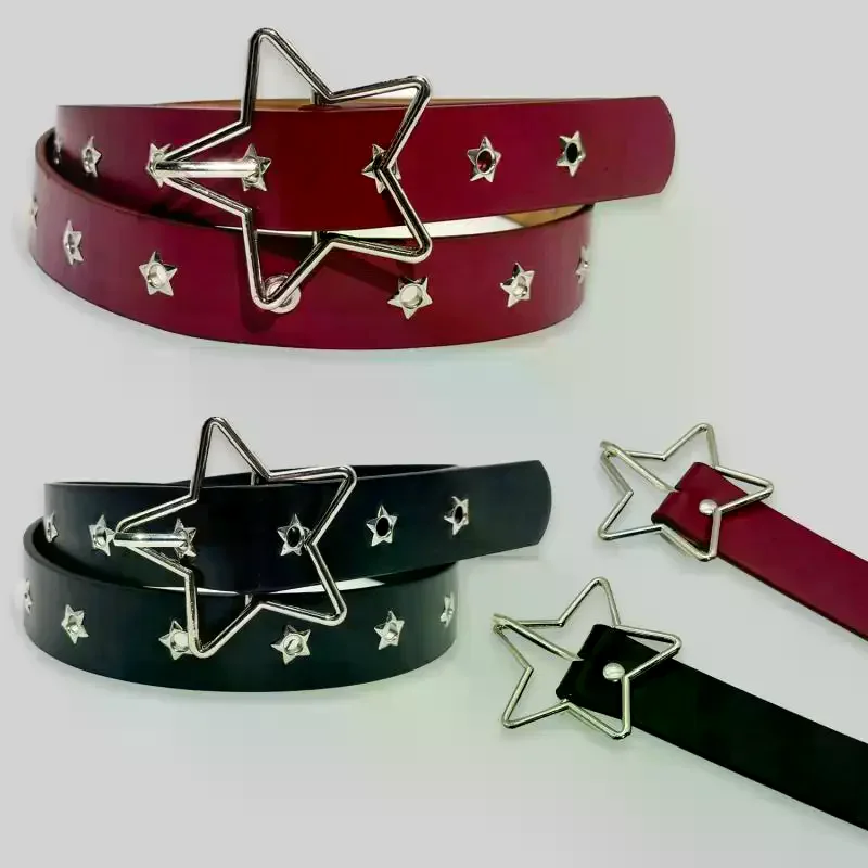 Pentagram Eye Rivet Belt Goth Style Double Pin Buckle Man/woman Fashion Casual Punk Style Pu Leather Waistband For Jeans Y2KBelt