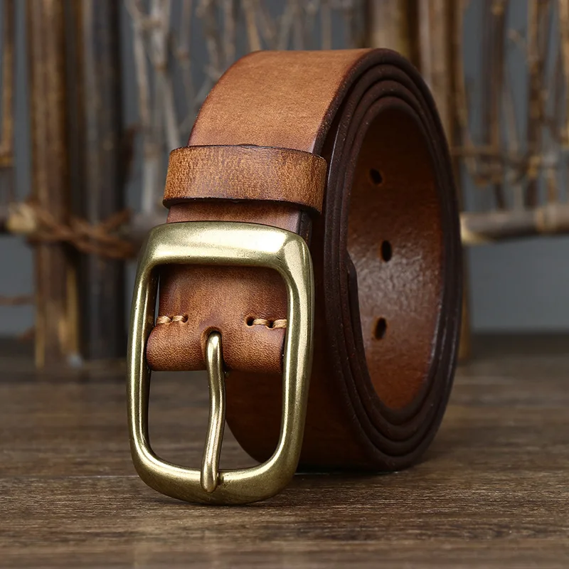 3.8CM  High Quality Men Retro Belt Copper Buckle Wide New Cowhide All match Jeans Korean Version Pure Old Top Black Brown 2026