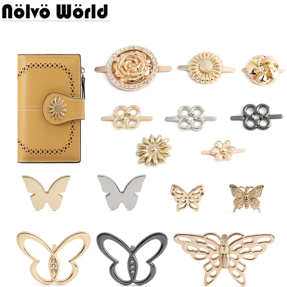 10/50/100PCS Sunflower/Butterfly Metal Decorated Buckle With Washer For Leather Craft Purse Handbag Shoe Clip Buckle Accessories