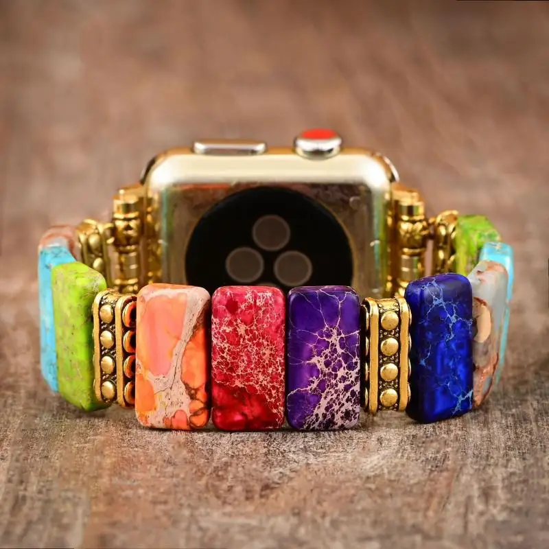 Colorful Stone Bracelet For Apple Watch 10 9 8 7 6 46mm 42mm 41mm 45mm Women Bohemian Woven Strap For iWatch Ultra 2 1 49mm Band