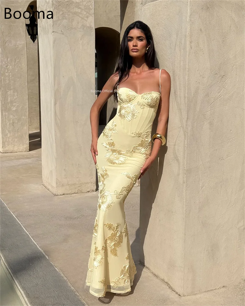 Booma Flowers Mermaid Evening Dresses Formal Party Gowns for Women Spaghetti Strap Sleeveless Prom Gown Customize