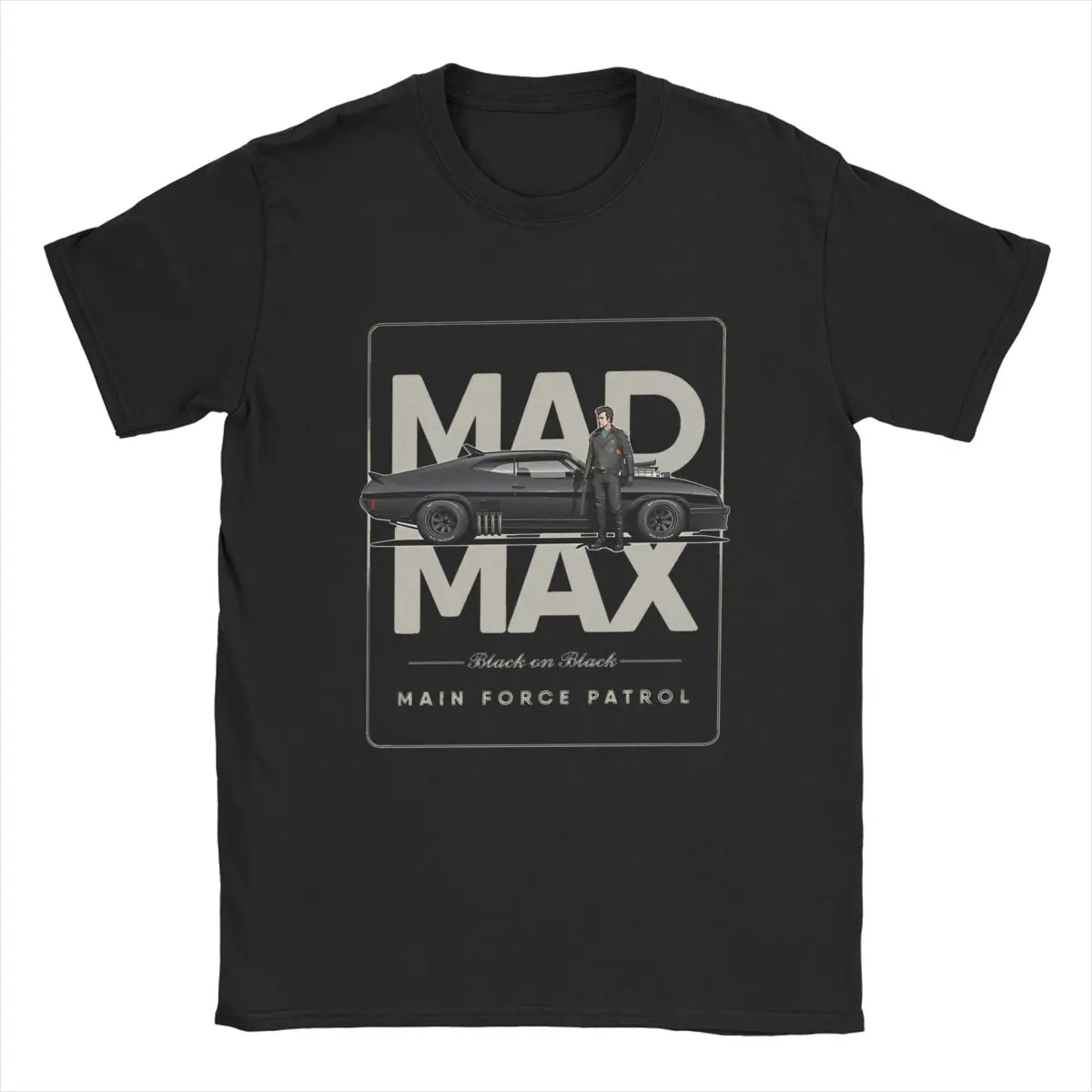 Vintage Mad Max Black T-Shirt for Men O Neck Pure Cotton T Shirts Pursuit Special Falcon Short Sleeve Tee Shirt Classic Clothing