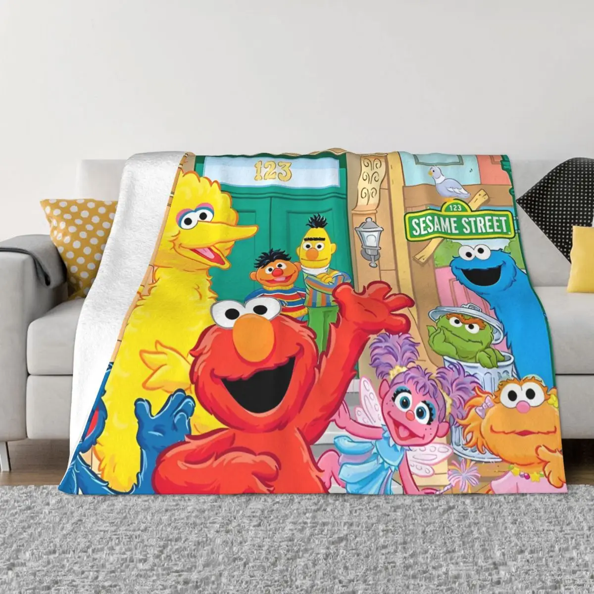 Comedy S-Sesame Street Knitted Blanket Cartoon Flannel Throw Blankets Airplane Travel Portable Soft Warm Bedspreads