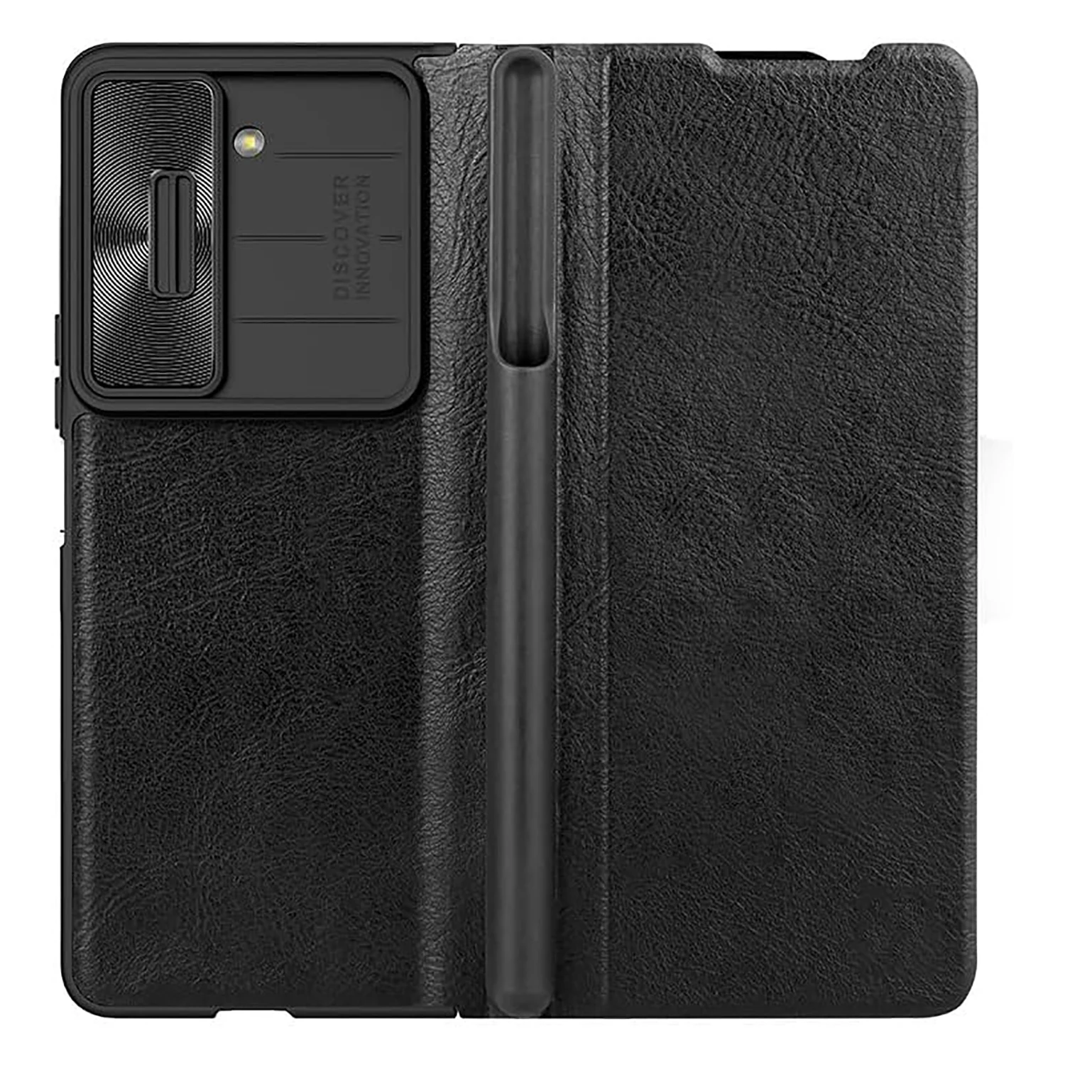 

Leather Case for Samsung Galaxy Z Fold 5 5G, Removable S Pen Holder, Slide Camera Cover Flip Case Full Protection