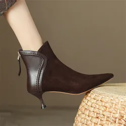 2023 Autumn Women Boots Pointed Toe Sheep Suede Fashion Boots for Women Winter Boots Women Zapatos Mujer Short Boots High Heels