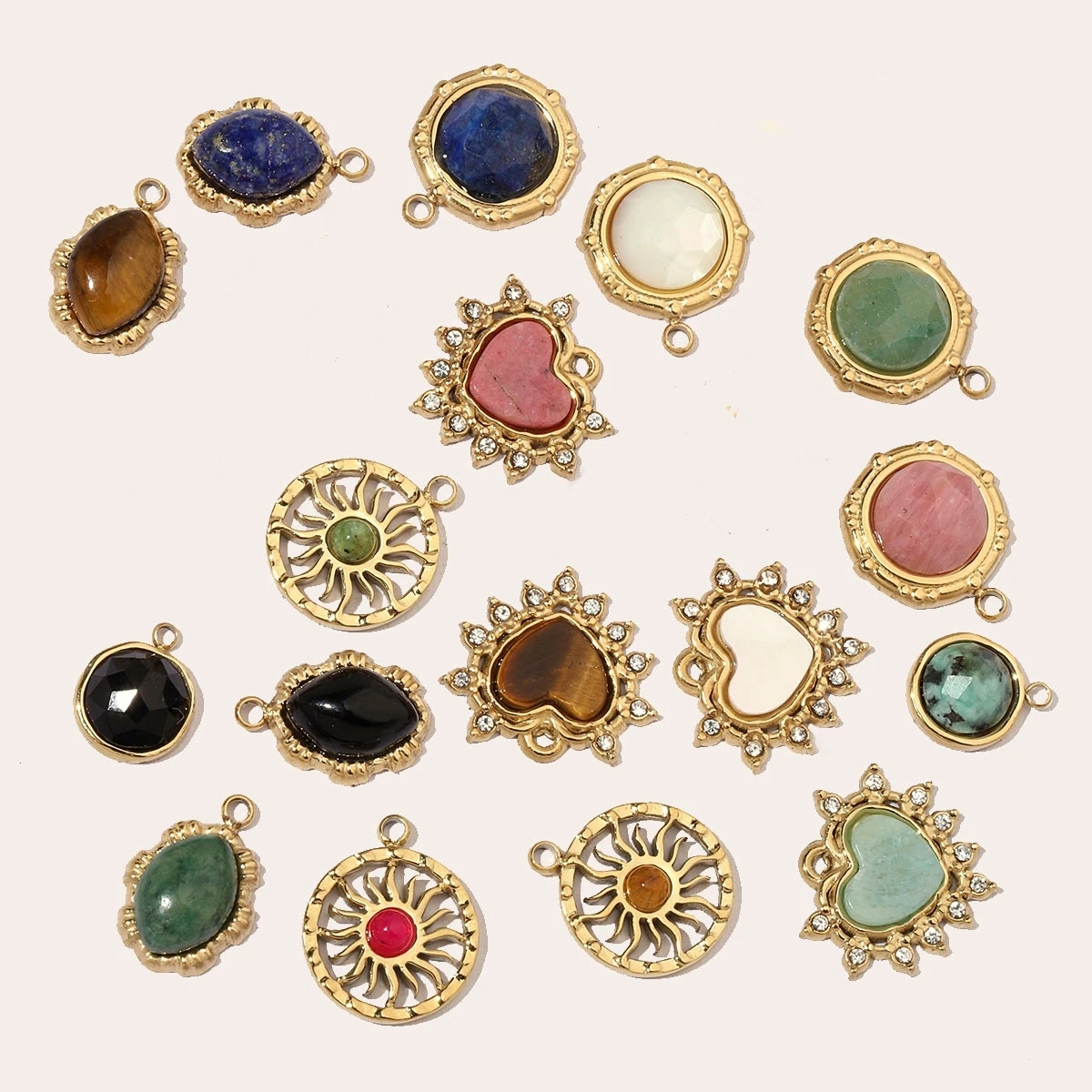 3 قطعة/الوحدة الفولاذ المقاوم للصدأ الشمس القلب سحر المعلقات الحجر الطبيعي DIY بها بنفسك صنع سوار قلادة المجوهرات