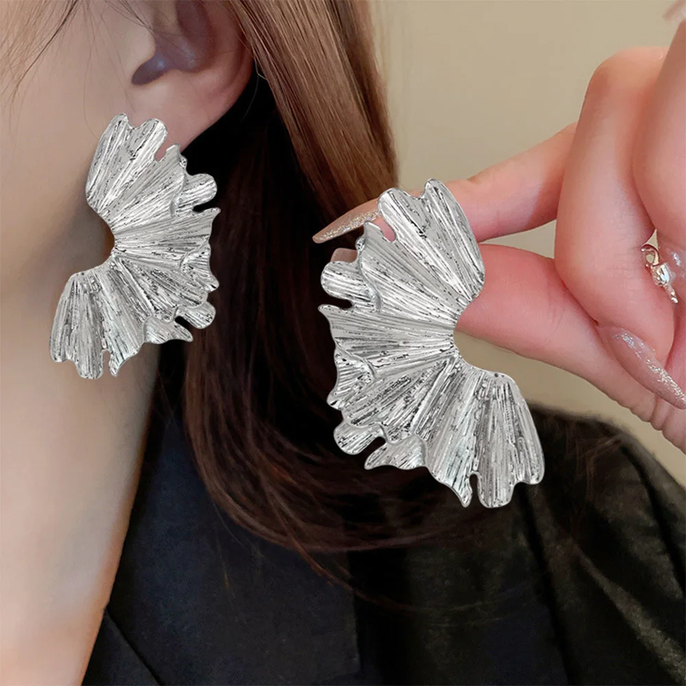 Vedawas Golden Exaggerated Irregular Geometric Flower Alloy Earrings,Elegant Wedding Banquet Women Accessories
