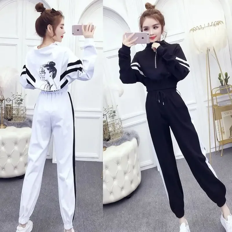 Dames casual tweedelige set 2025, lente en herfst, nieuwe Koreaanse trui, top, hoge taille, potloodbroek, sportkleding, outfits voor dames