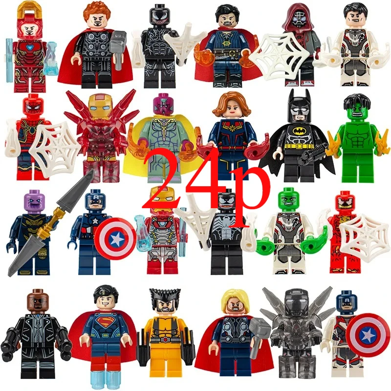 Neues 24-teiliges Set für Anime-Figuren The Avengers Bausteine Spielzeug Jungen League of Legends für Baustein-Puppen-Spielzeug
