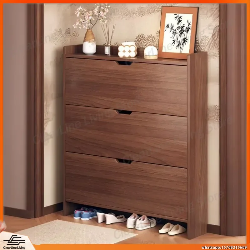 

3 Layer Shoe Cabinet for Home Space Saving Wooden Shoe Rack Modern Entryway Storage Organizer with Adjustable Shelves and Non