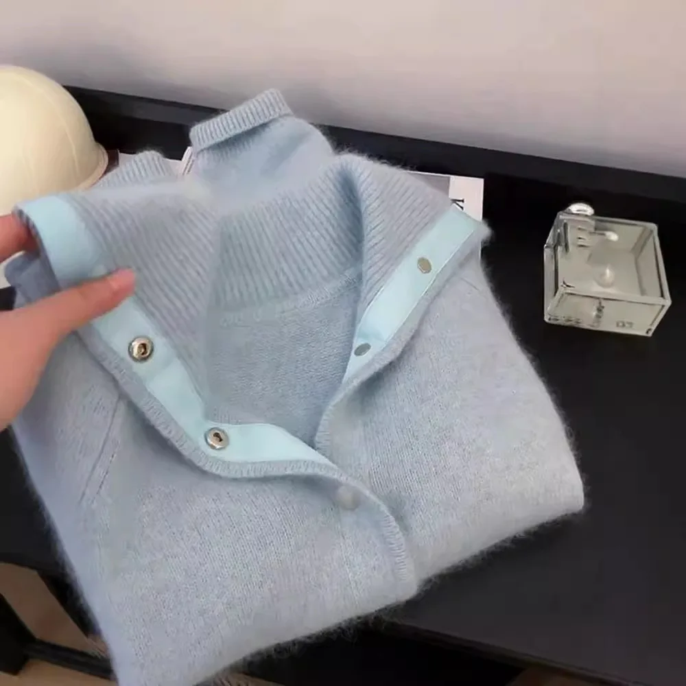 

Women Cardigan Sweaters Coats Full Sleeve Jumpers Y2k Streetwear Elegant Jackets Turn Down Collar Knit Autumn Winter 2025
