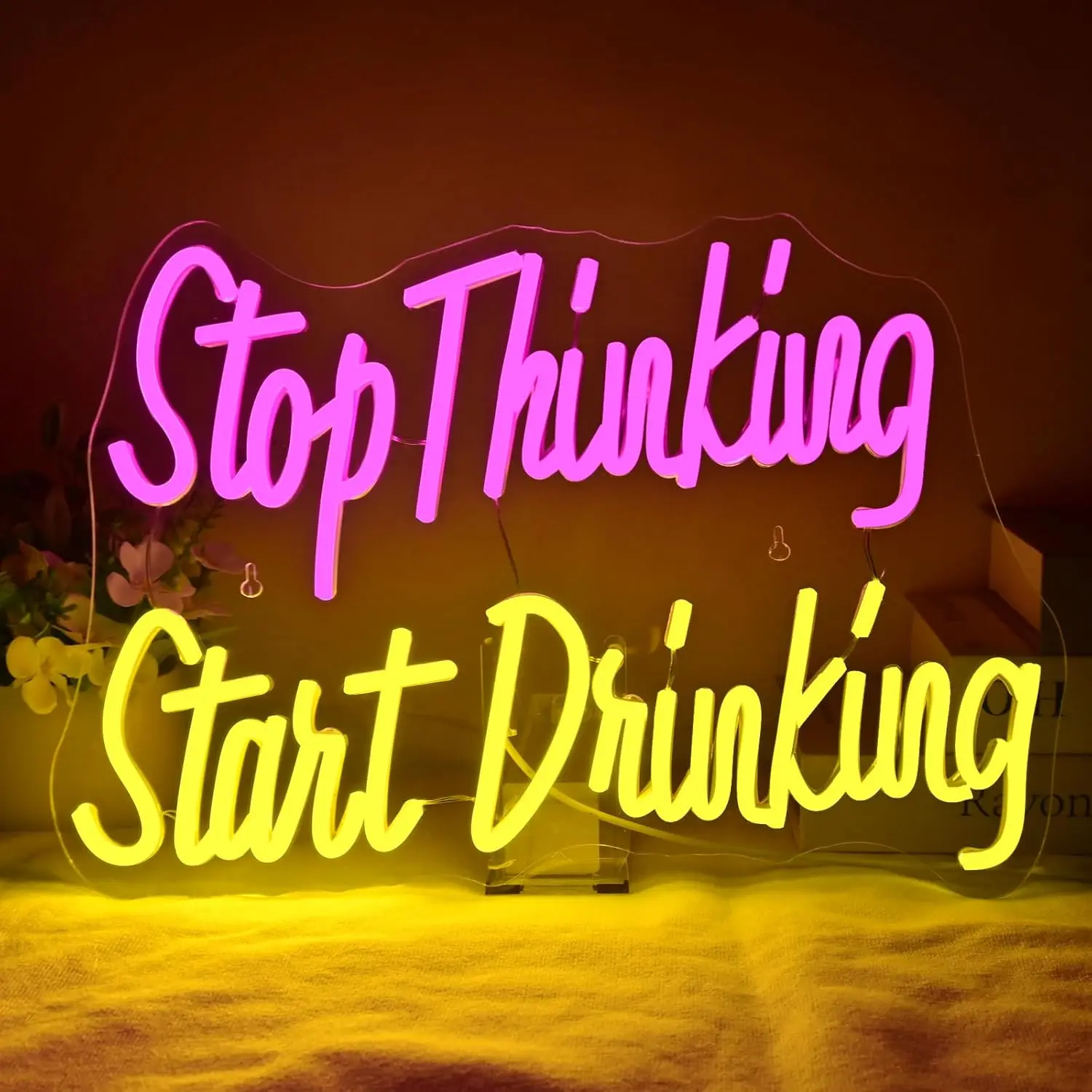 

Stop Thinking Start Drinking Неоновая вывеска USB с регулируемой яркостью Светодиодная неоновая вывеска для напитков, бара, человека, пещеры, спальни, игровой комнаты, вечеринки, настенный декор
