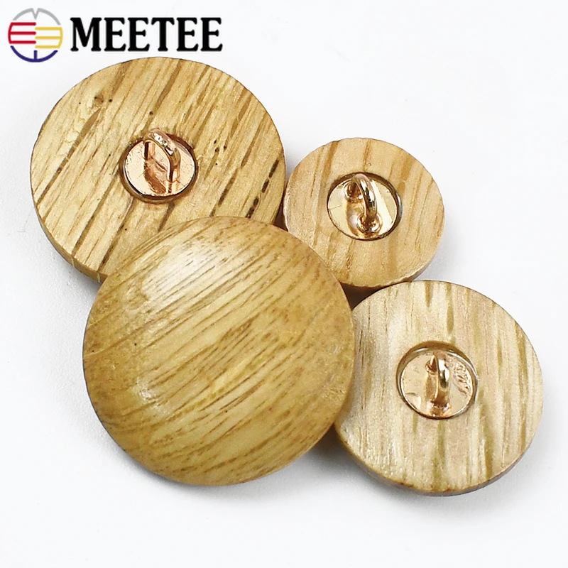 

50Pcs Meetee 15-23mm Natural Round Wooden Button Shirt Metal Shank Buckle Coat Jeans Decorative Sewing Buttons Bag Accessories