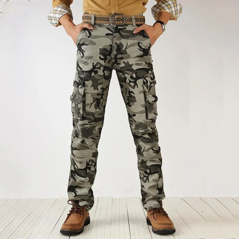 Men Spring Army Green Fashion Cargo Pants Crotch jogger Patchwork Pants Male Easy Wash Big Camouflage Cargo Trousers 38