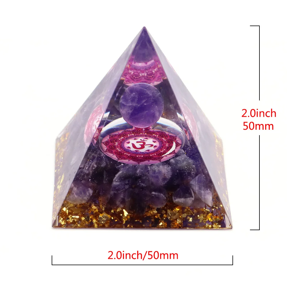 50mm Crystal Orgonite Resin Pyramid Gems Amethyst Reiki Stone Chakra Meditation Crafts Trinket Home Decoration Christmas Gifts