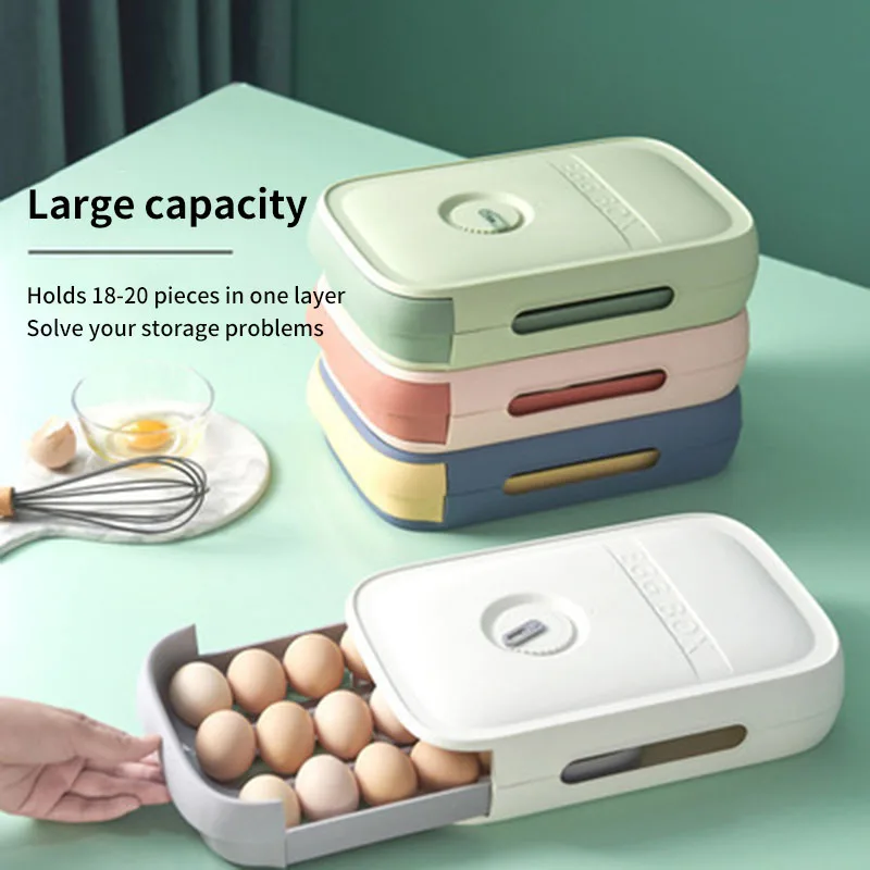 

Kitchen Refrigerator Drawer Type Egg Storage Box Stacked Single with Lid Breathable Crisper Box Anti-fall Display Container Tool