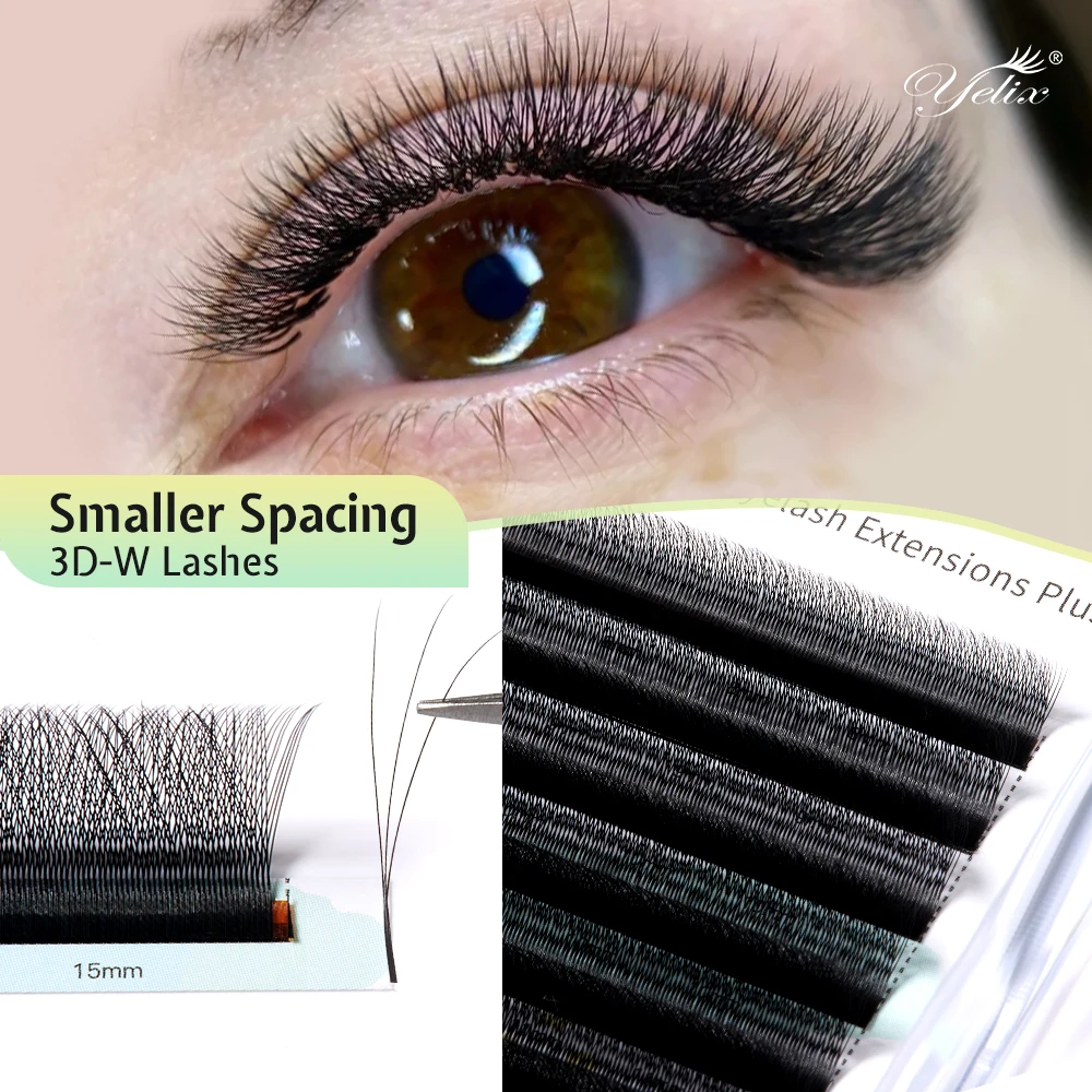 Yelix Narrow 3D W Shape Eyelashes Premade Volume Small Fans 3D Lashes Fluffy Volume Individual Eyelash Natural Look Faux Cils
