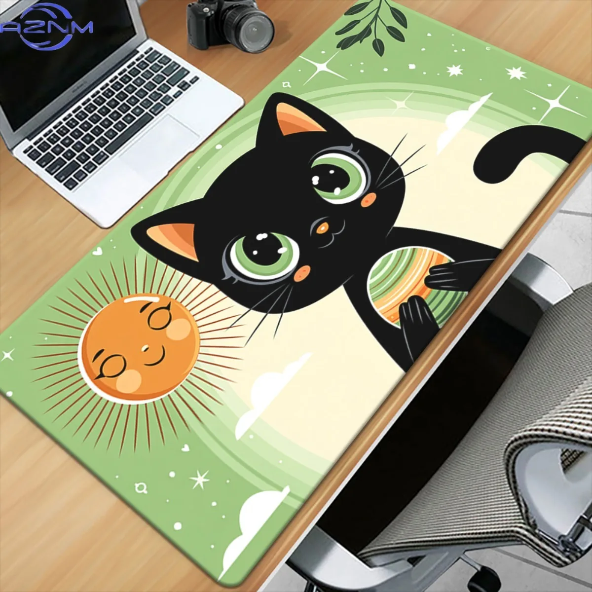1pc Black Cat with Sun Pattern HD Printed Pad for Desk, Multi Functional XXL Mousepad, Keyboard Gaming Mouse Mats, Office Comput